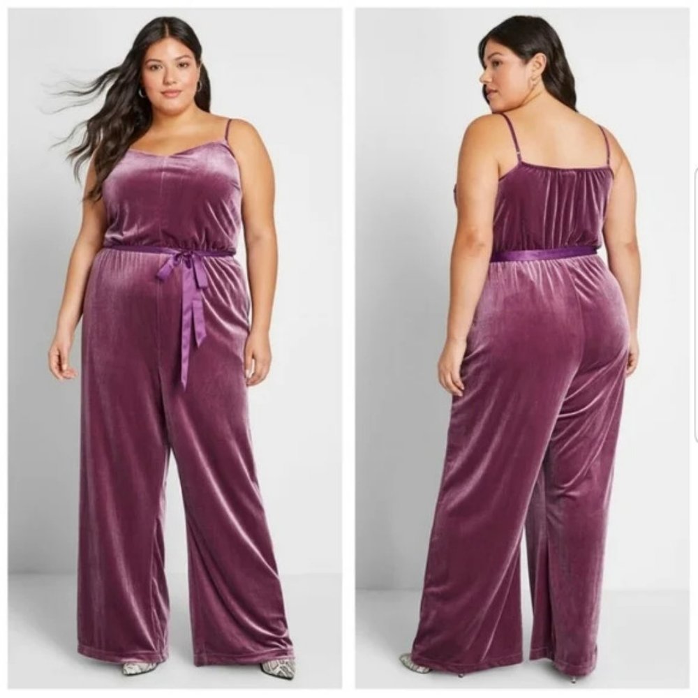 Modcloth She's So Fancy Velvet Wide Leg Jumpsuit Size 1X
